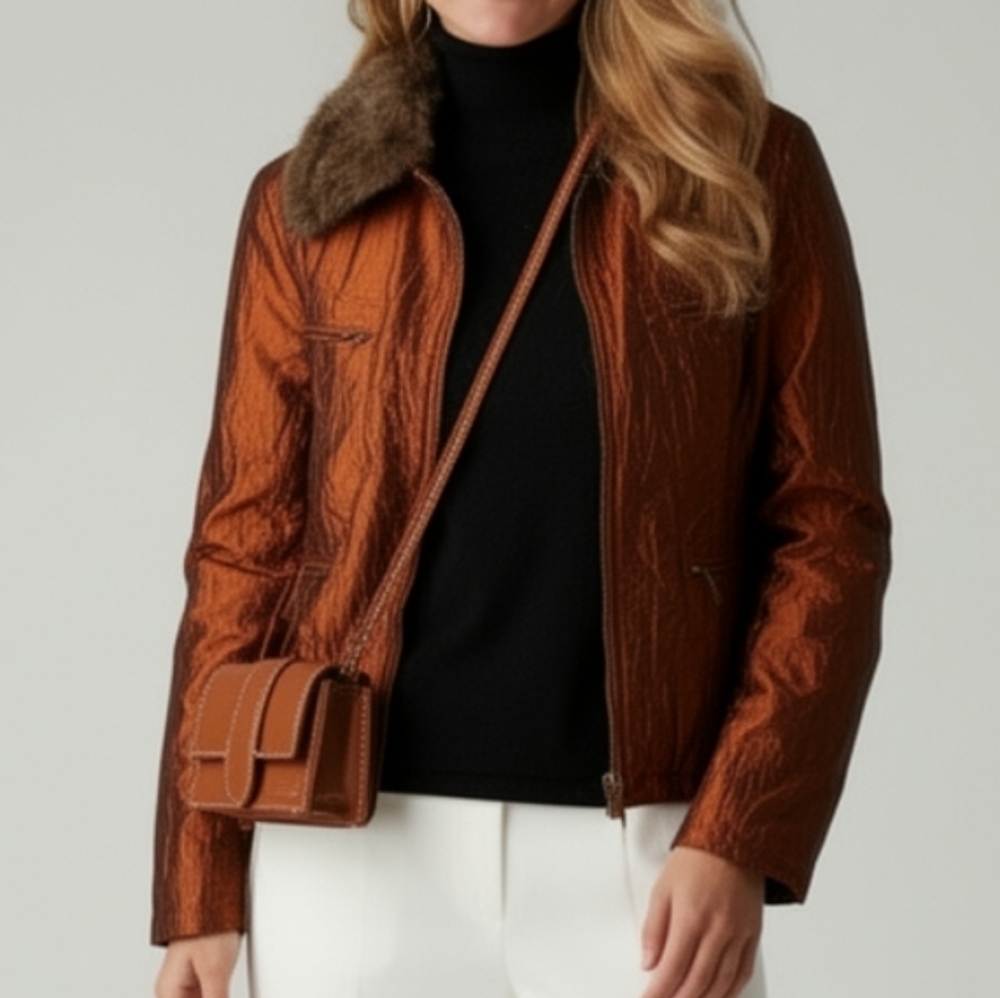 BKE Outerwear Copper Faux Fur Collar Jacket Size Medium.